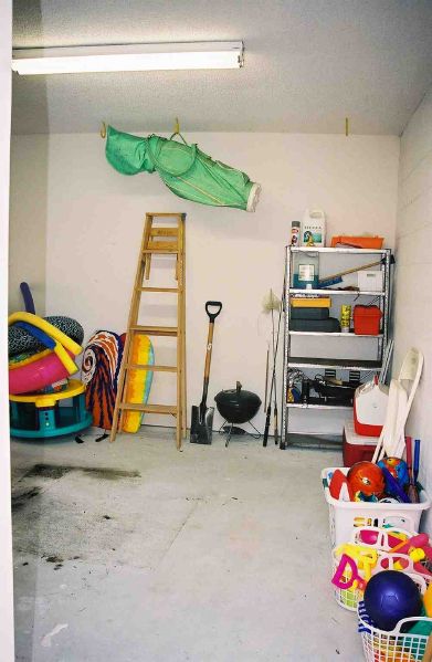 garage with toys and tools